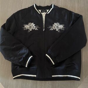 The Kooples Black Varsity Jacket with White Embroidery